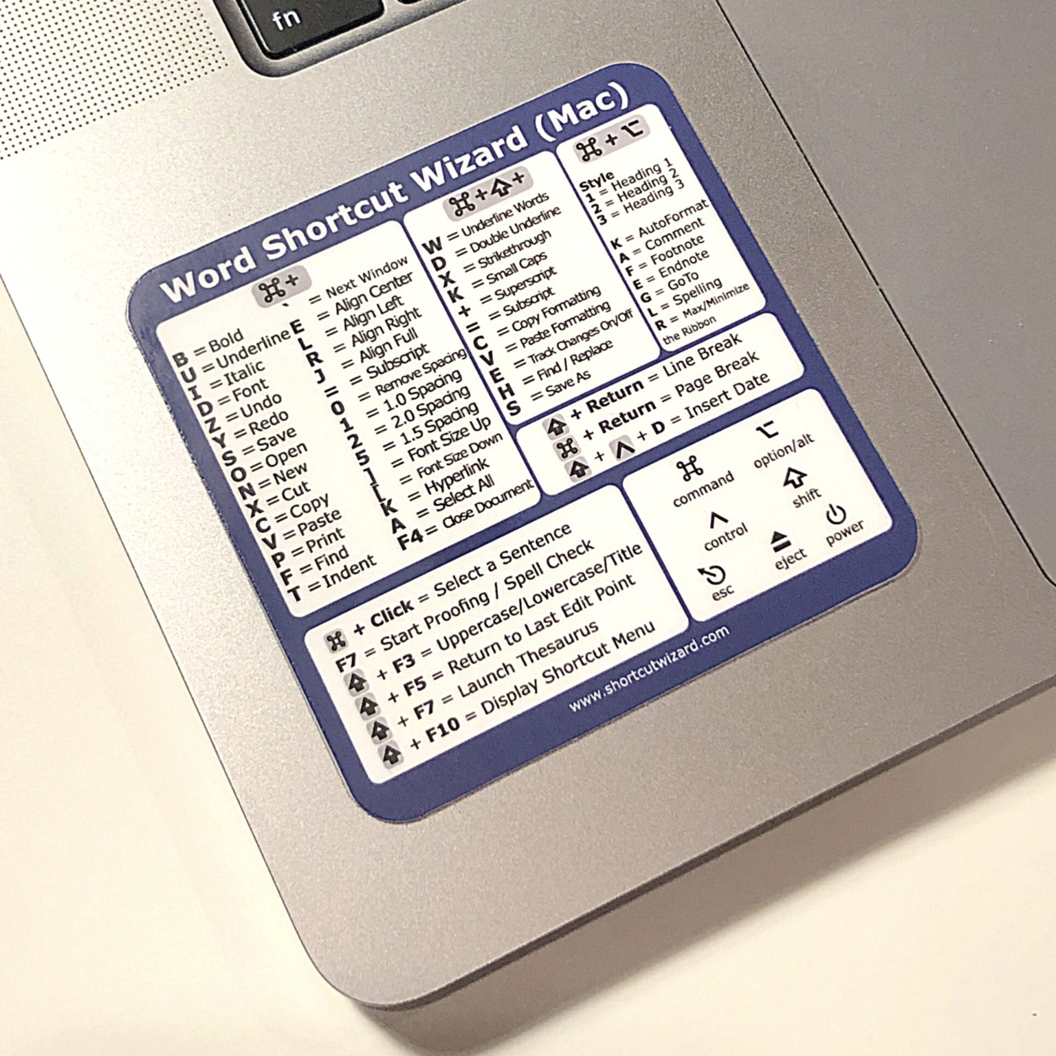 MS Word - Shortcut Stickers for Chromebook, Apple Macbook, Windows 10, Word